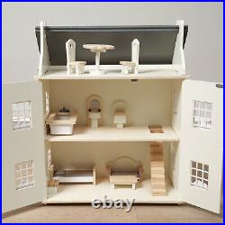 Large Dolls House Wooden Traditional Dollhouse With Furniture for Kids White