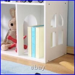 Large Kids Doll House Toys, Wooden Book Shelf Children Playroom Storage Bookcase