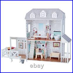 Large Kids Wooden Dolls House with Stable & 14 pcs for girls boys kids children