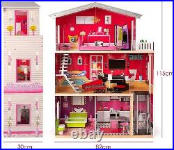 Large Modern 3 Storey Wooden Doll House with Lift + Furniture accessories