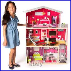 Large Modern 3 Storey Wooden Doll House with Lift + Furniture accessories