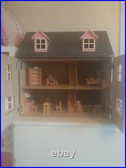 Large Solid Wooden Dolls House with Some Furniture and Dolls