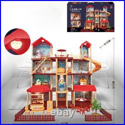 Large Tall Town Wooden Doll Houses Furniture Kit With Light Fits Girls Kids Toy
