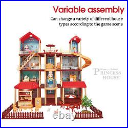 Large Tall Town Wooden Doll Houses Furniture Room Kit With Light Fits Kids Toy