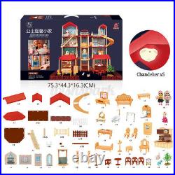 Large Tall Town Wooden Doll Houses Furniture Room Kit With Light Fits Kids Toy