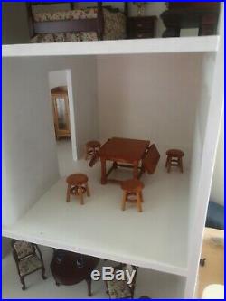 Large Vintage 4-Story Georgian Style Wooden Dolls House With Furniture