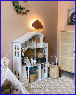 Large White Bookcase Bookshelf for Kids Wooden Dollhouse Playset Toys Xmas Gift Large White Bookcase Bookshelf for Kids Wooden Dollhouse Playset Toys Xmas Gift