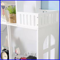 Large White Doll House 3-Storey Wooden Bookcase Kids Dollhouse Storage Rack Gift