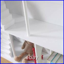 Large White Doll House 3-Storey Wooden Bookcase Kids Dollhouse Storage Rack Gift