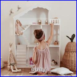 Large White Doll House 3-Storey Wooden Bookcase Kids Dollhouse Storage Rack Gift