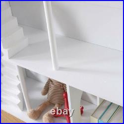 Large White Dollhouse Kids Wooden Bookshelf 3-Tiers Bookcase Toys Storage Shelf