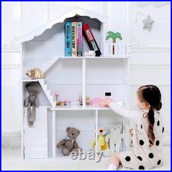 Large White Dollhouse Kids Wooden Bookshelf 3-Tiers Bookcase Toys Storage Shelf