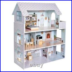 Large Wooden 11pcs Doll House Kit Play Dollhouse Mansion Furniture