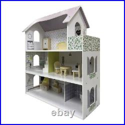 Large Wooden 11pcs Doll House Kit Play Dollhouse Mansion Furniture