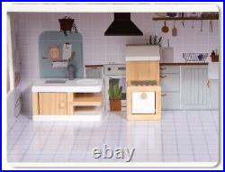 Large Wooden 11pcs Doll House Kit Play Dollhouse Mansion Furniture