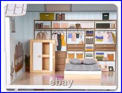 Large Wooden 11pcs Doll House Kit Play Dollhouse Mansion Furniture