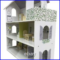 Large Wooden 11pcs Doll House Kit Play Dollhouse Mansion Furniture