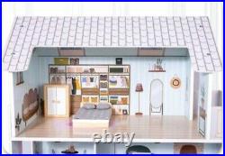 Large Wooden 11pcs Doll House Kit Play Dollhouse Mansion Furniture