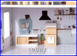 Large Wooden 11pcs Doll House Kit Play Dollhouse Mansion Furniture