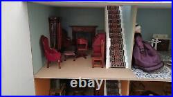 Large Wooden 12th Scale Doll House Includes Basement Furniture And Dolls