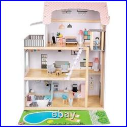 Large Wooden 27pcs Doll House Kit Play Dollhouse Mansion Furniture