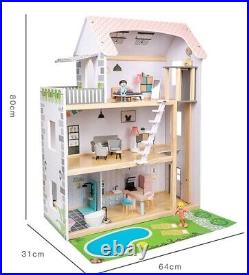 Large Wooden 27pcs Doll House Kit Play Dollhouse Mansion Furniture