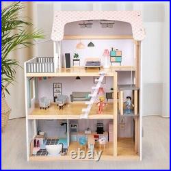 Large Wooden 27pcs Doll House Kit Play Dollhouse Mansion Furniture