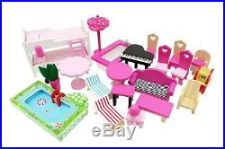 Large Wooden Doll House INGA + 23 pieces, terrace with a SWIMMING POOL