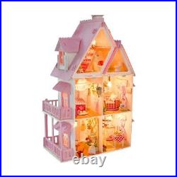 Large Wooden Doll House Kids Barbie Kit DIY Girls Play Dollhouse Furniture New