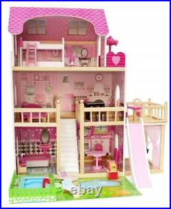 Large Wooden Doll House SONIA+ 25 pcs with a BIG SWIMMING POOL a lot fun and joy