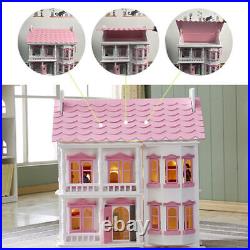 Large Wooden Doll House with LED Light String and Furniture Kids Dollhouse Gift
