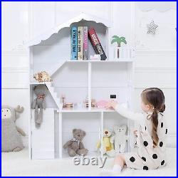 Large Wooden Dollhouse Bookcase for Kids' Books Toys Storage Organizer Furniture