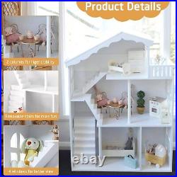 Large Wooden Dollhouse Bookcase for Kids' Books Toys Storage Organizer Furniture