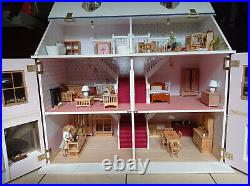 Large Wooden Dolls House Fully Furnished High Quality Wood + Ceramic + Lights