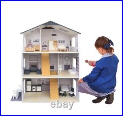 Large Wooden Dolls House Kids Doll House 18PCS Furniture & Staircase Cottage
