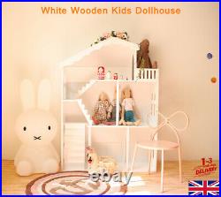 Large Wooden Dolls House Kids Play Set Toys White Dollhouse Playroom Xmas Gift