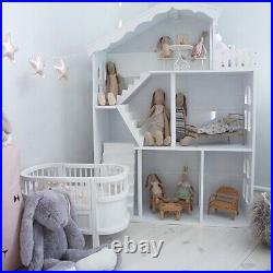 Large Wooden Dolls House Kids Play Set Toys White Dollhouse Playroom Xmas Gift