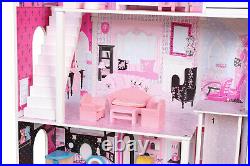 Large Wooden Dolls House Suitable for Barbie Dolls 17PCS Furniture Cottage