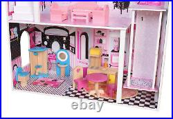 Large Wooden Dolls House Suitable for Barbie Dolls 17PCS Furniture Cottage