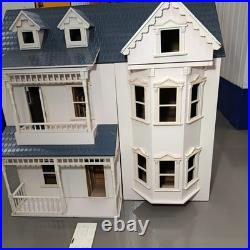 Large Wooden Dolls House Victorian Style Mansion with Bay Windows & Balcony