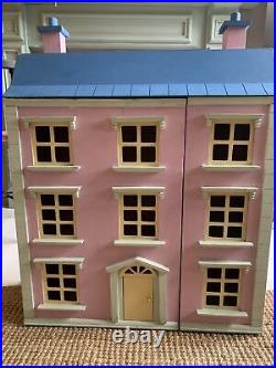 Large Wooden Dolls House With Furniture and Extended Family