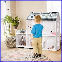 Large Wooden Dolls House with Furniture and Accessories-Grey