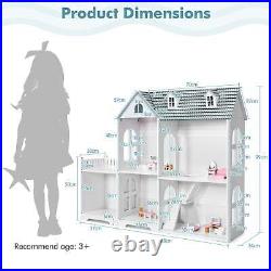 Large Wooden Dolls House with Furniture and Accessories-Grey