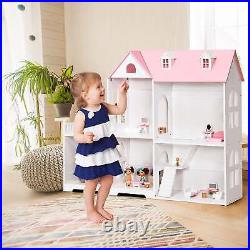 Large Wooden Dolls House with Furniture and Accessories-Pink