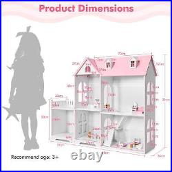 Large Wooden Dolls House with Furniture and Accessories-Pink