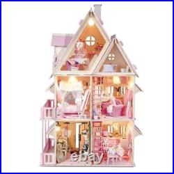 Large Wooden Kids Doll House Kit Girls Dollhouse Mansion Diy Furniture Led Light