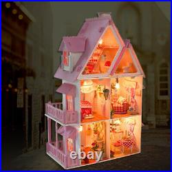 Large Wooden Kids Doll House Kit Girls Play Dollhouse Mansion Furniture DIY Gift