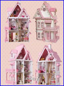 Large Wooden Kids Doll House Kit Girls Play Dollhouse Mansion Furniture DIY Gift
