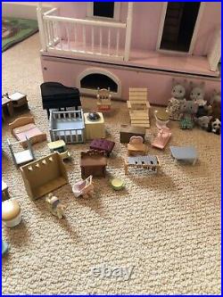 Large Wooden Pink White Dolls House And Accessories Sylvanian Families