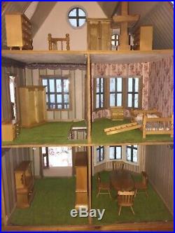 Large Wooden Victorian Style Doll House with Furniture, Used Very Authentic